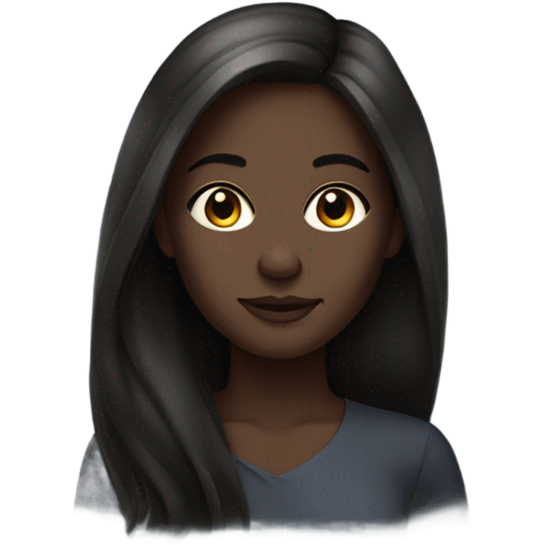 stylish dark-skinned female portrait straight long hair  emoji