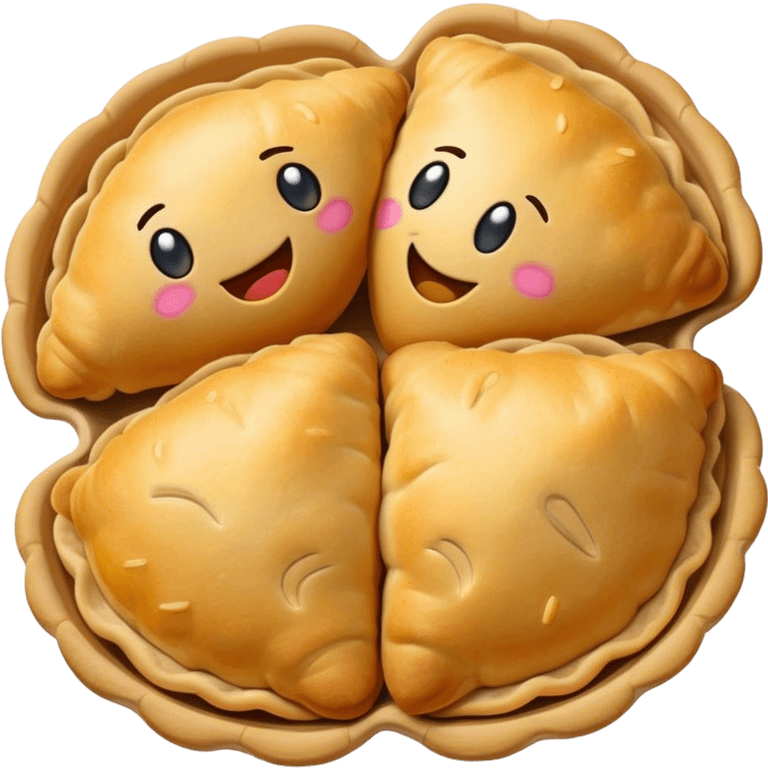 Empanadas Cinematic Realistic Empanadas Dish Emoji, depicted as crispy, golden empanadas made with cornmeal and filled with savory ingredients, rendered with rich textures and vibrant, appetizing lighting. emoji