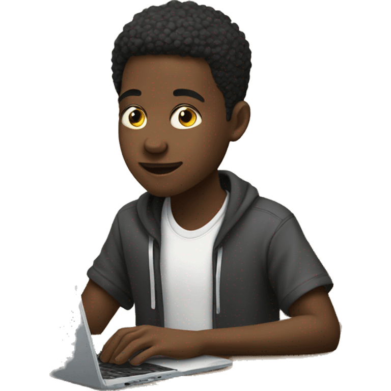 African teenage boy working on his laptop emoji