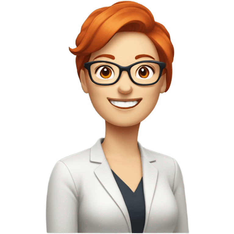 red hair woman nutritionist wearing glasses having an idea for monitor charts emoji