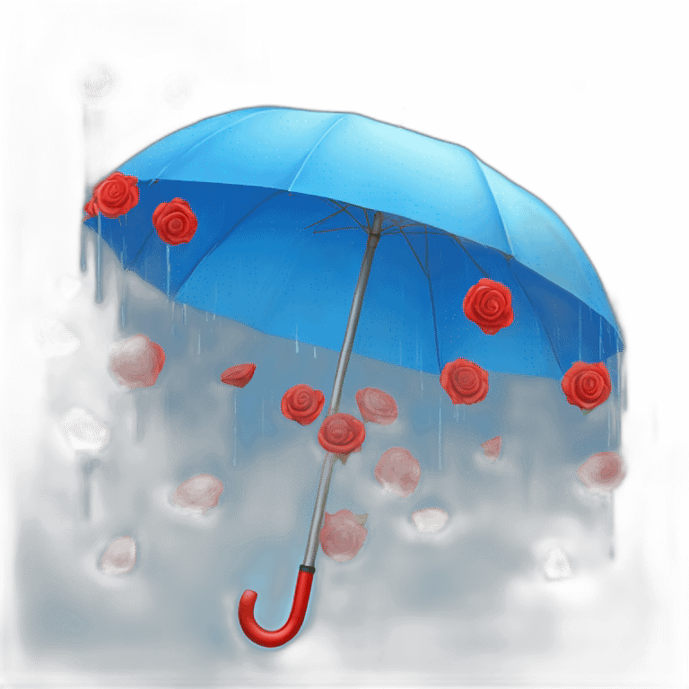 blue umbrella raining with red roses emoji