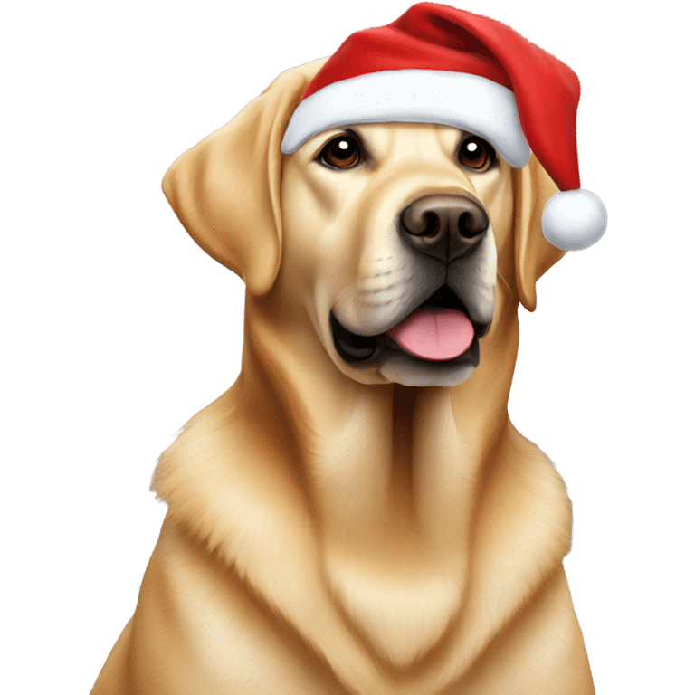 Golden Labrador wearing a Santa hat emoji