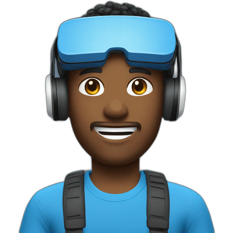 Virtual Reality players (the gays was white) with blue t-shirt emoji