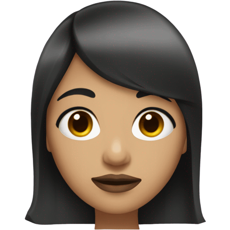 Woman with black hair and bangs with a round face and thick lips emoji