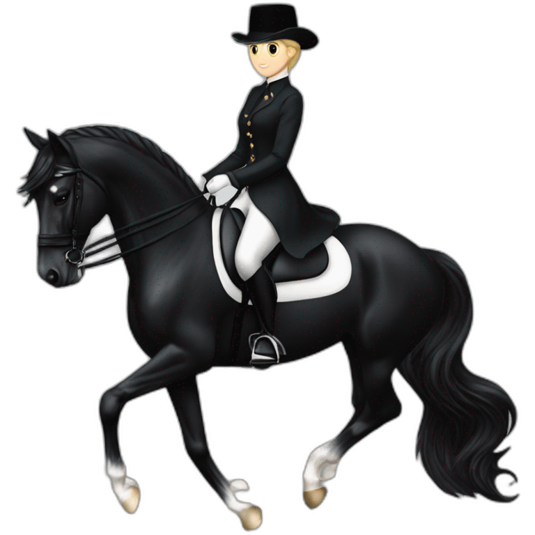 Britt dekker riding dressage on black friesian horse emoji