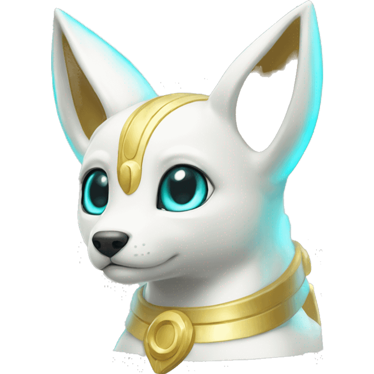 Shiny White Angelic Electric Albino Umbreon. cyan eyes and cyan markings. Golden Anubis-rings. full body emoji