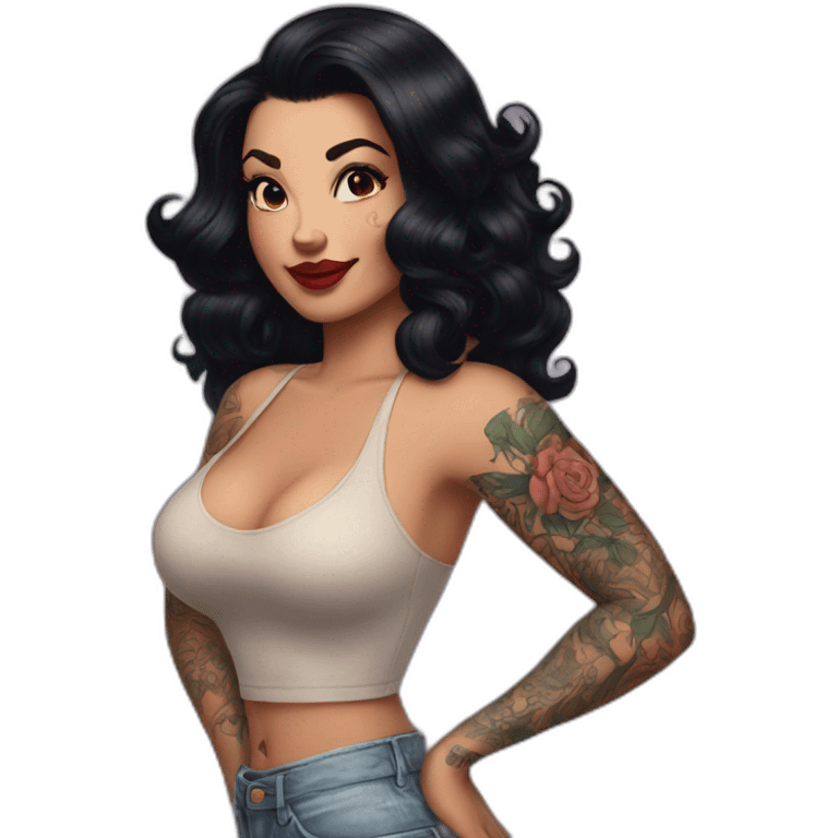 Pinup dark hair and tattoos emoji