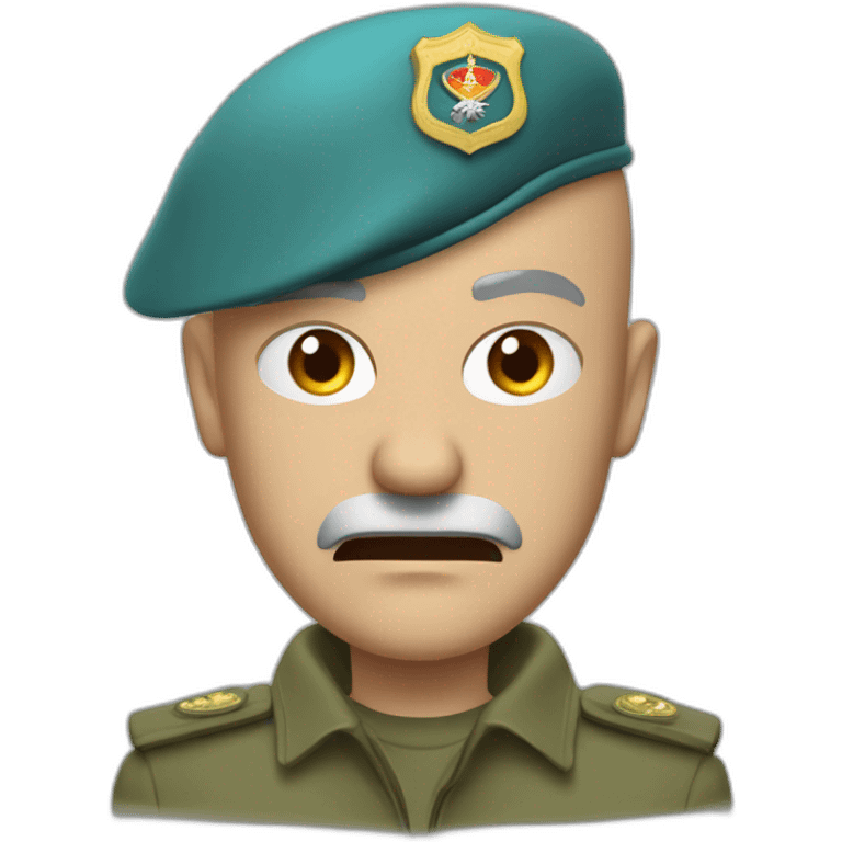 Hight detail cyan beret bald angry 50 years old man no hair furious very angry frown with khaki idf uniform emoji