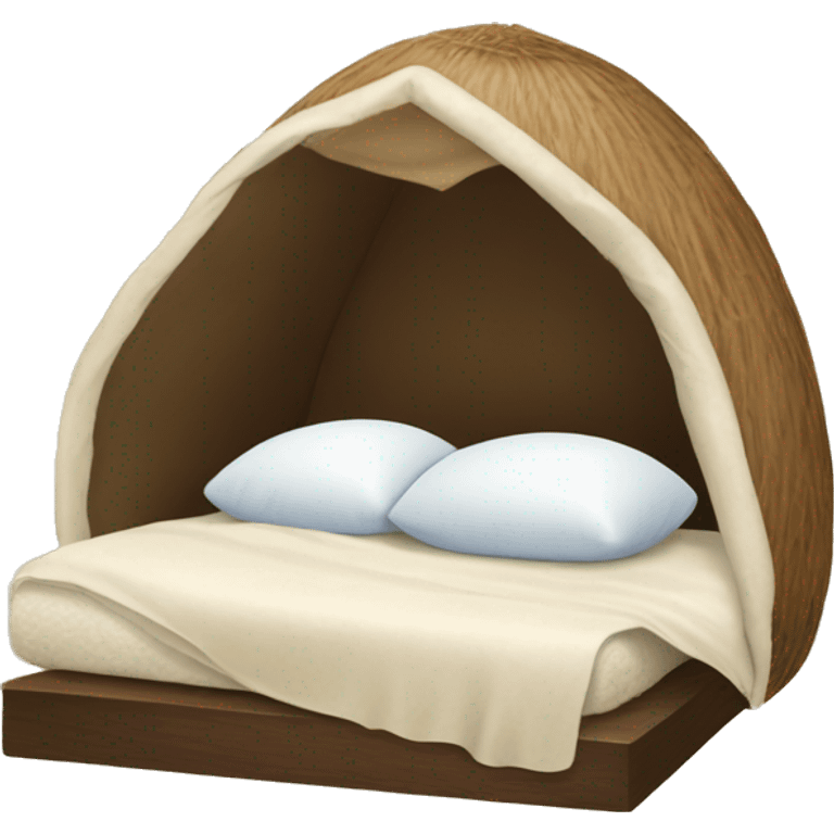 A coconut under a blanket in a bed emoji