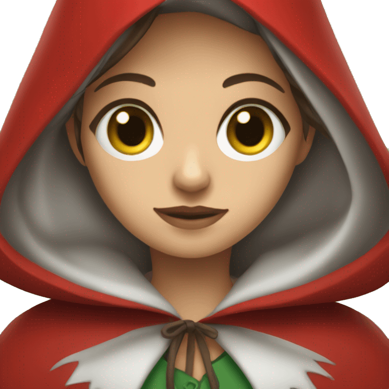 Red riding hood, brown hair, very green eyes emoji