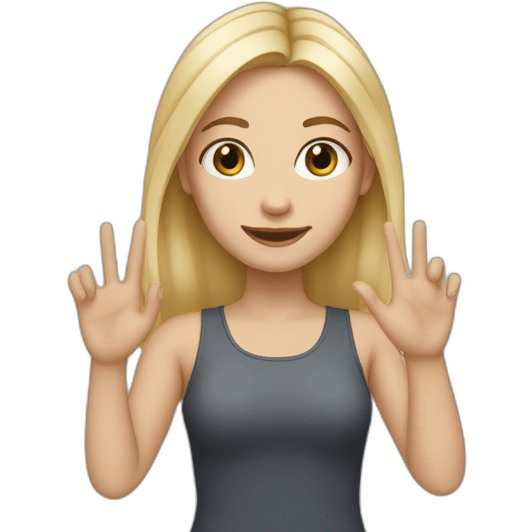 white skin girl with blonde hair showing THREE out of five fingers up on her one hand emoji