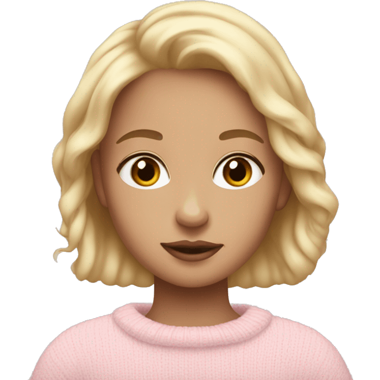 Girl with blonde hair and brown hair and light lips in a baby pink sweater  emoji