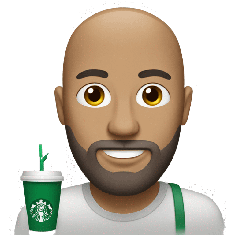 Bald bearded man drinking Starbucks emoji