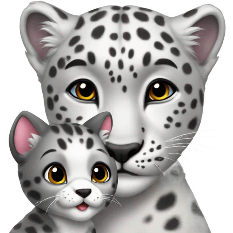 Snow leopard with a cute puppy friend emoji