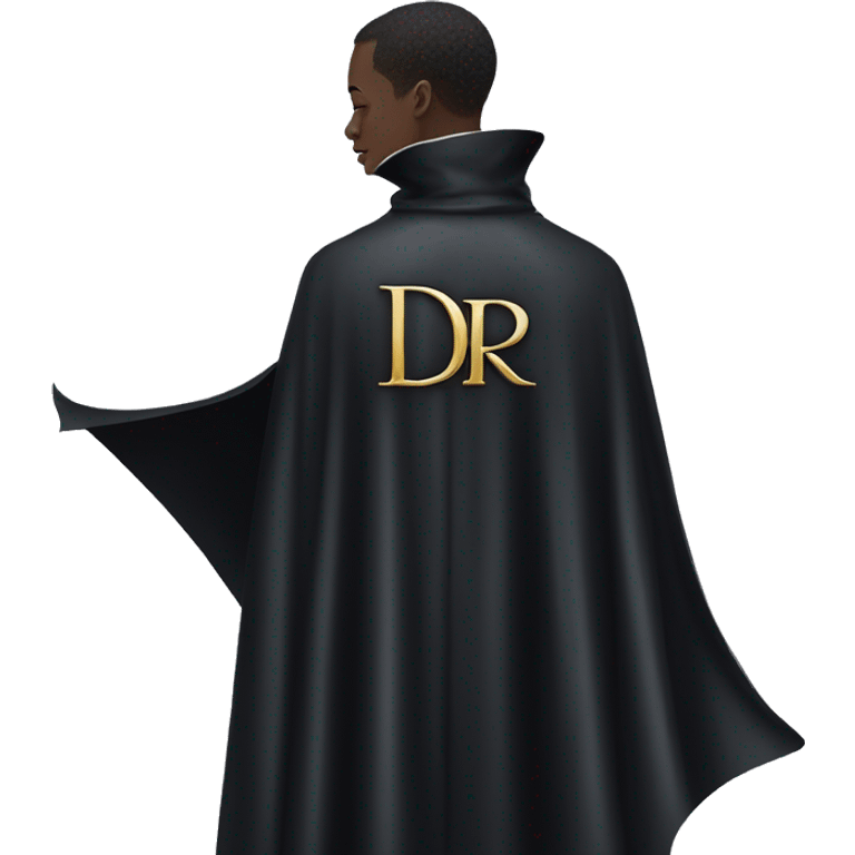 back profile of black magician, cape that says Dior, Dior logo on the cape emoji