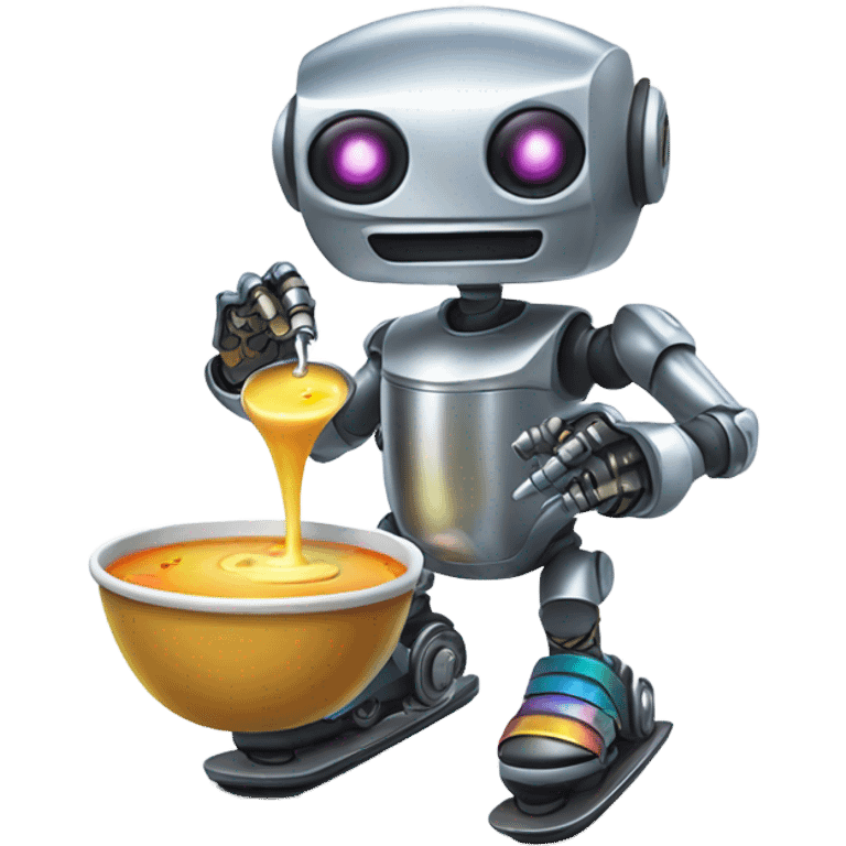 Robot eating soup in rollerskates emoji