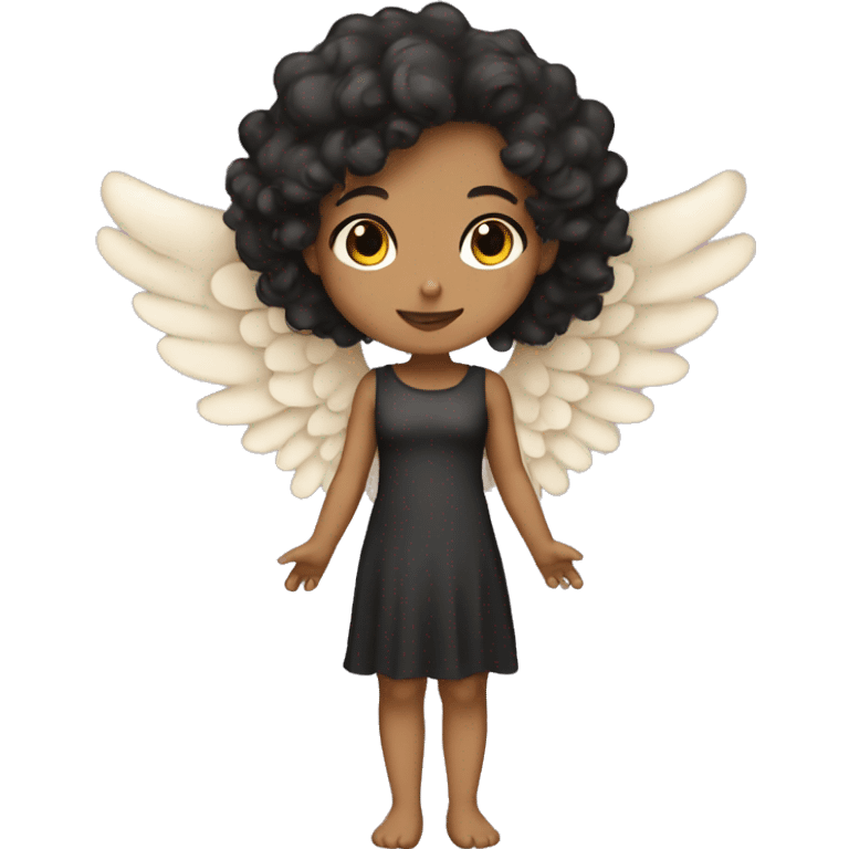 tan angel girl with black curls, pretty, wings emoji