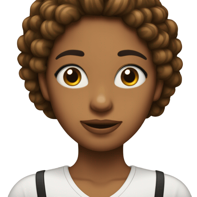 Chica blanca de pelo negro rizado por los hombros, ojos marrones emoji