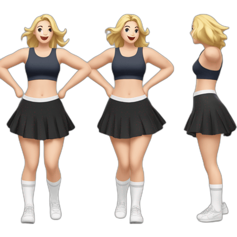 full-body-caucasian-curvy-beauty-jumping-short-black-skirt-back-and-front-views-strong-wind-white-knickers-long-white-socks emoji