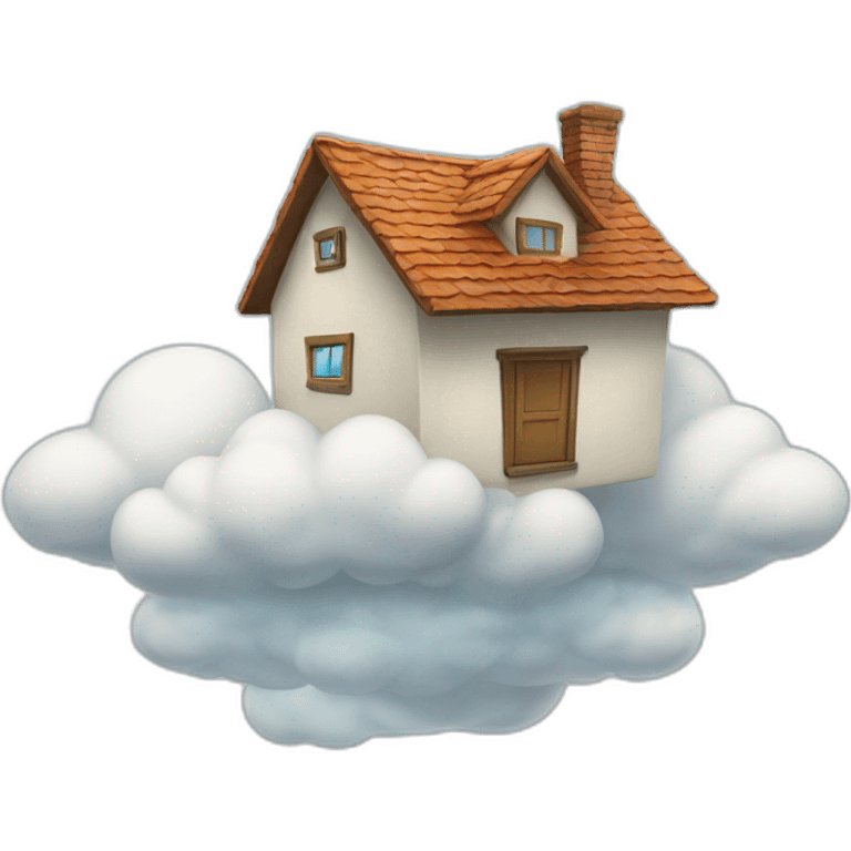 Flying house in the sky with clouds emoji