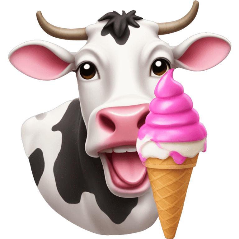 cow eating pink ice cream  emoji