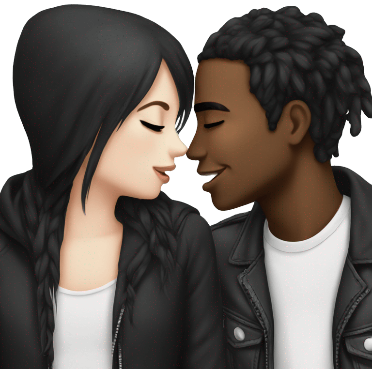 Cute kiss black guy black hair emo and white girl black long hair emoji