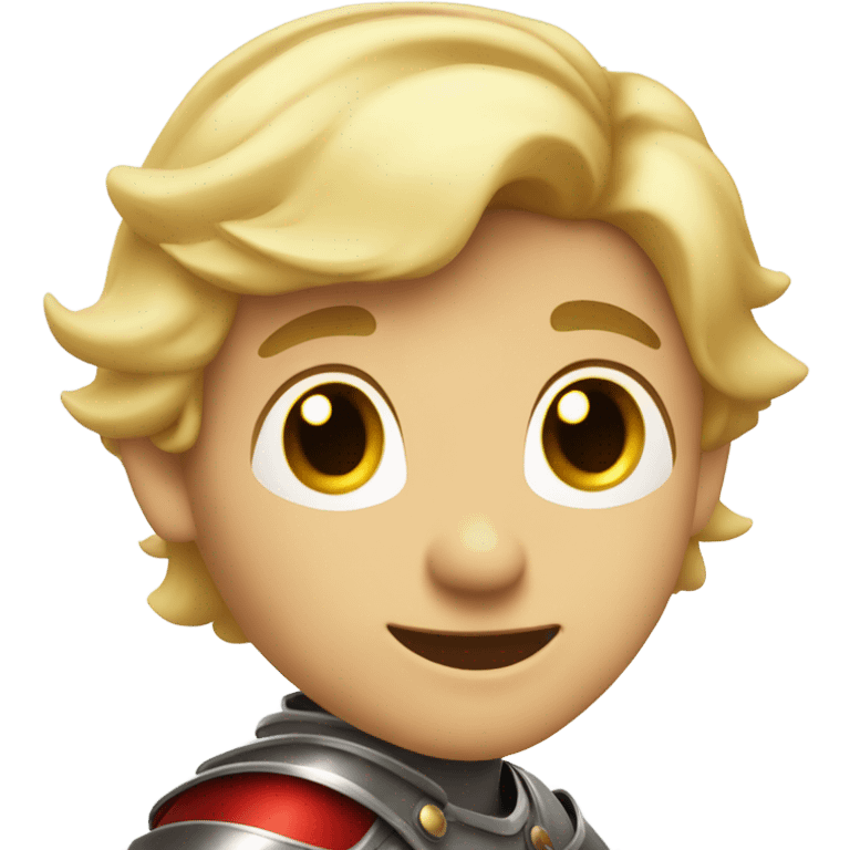 A boy knight with blonde hair and red eyes smirking emoji