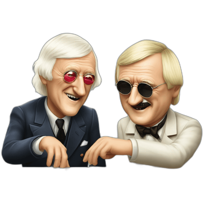 Sir Jimmy Savile and Adolf Hitler playing dominoes nice emoji