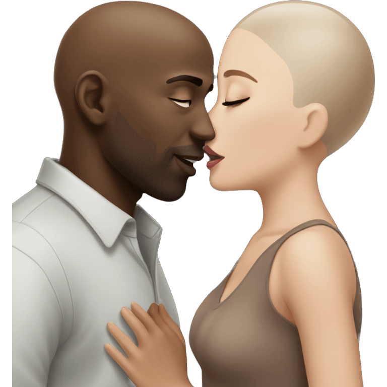 White brunette kissing bald black man emoji