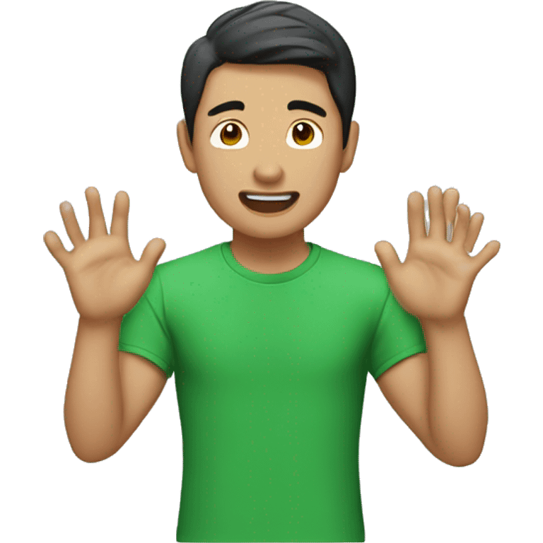 Asian man green with t-shirt clapping hands emoji