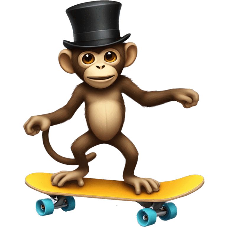 Monkey with a top hat riding a skateboard  emoji