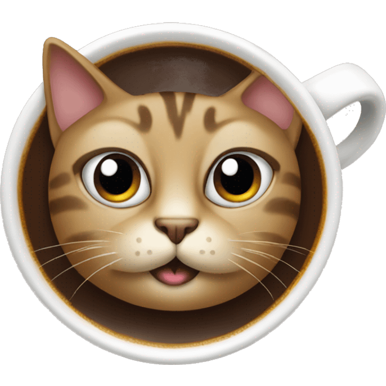 Wide eyed cat with coffee emoji