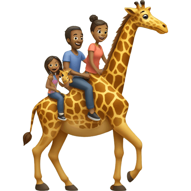 family riding giraffe emoji