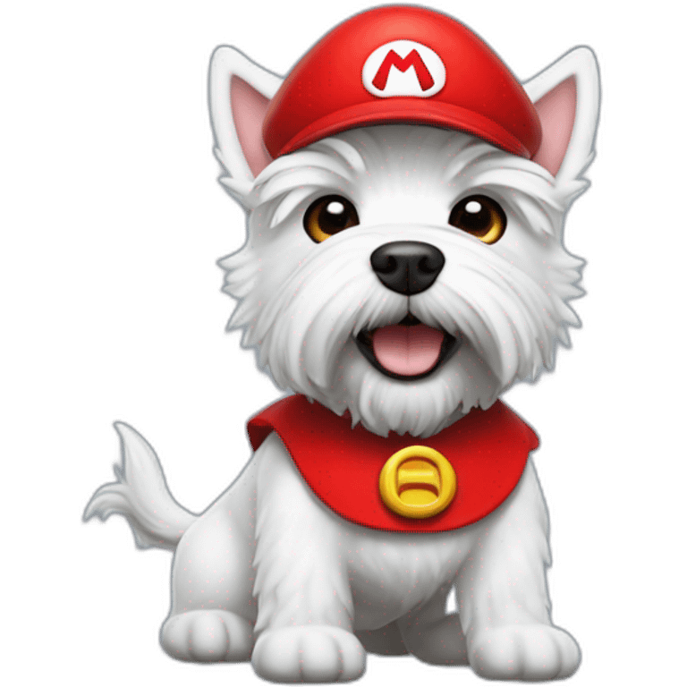 Whest Highland White Terrier dressed as mario emoji