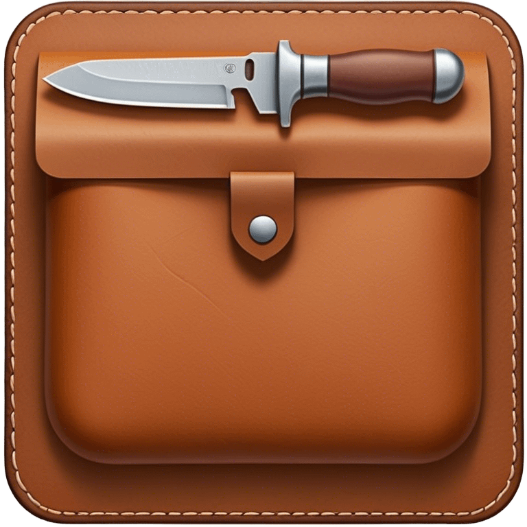 Leatherworking icon, piece of raw leather being processed, tools like knife, stitching awl, mallet, leathercraft tools in use, texture of leather, minimalistic style, clean lines, transparent background. emoji