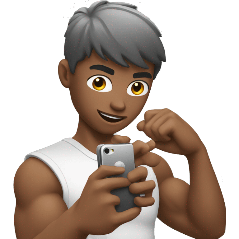 muscular boy with a smartphone taking a video of himself emoji