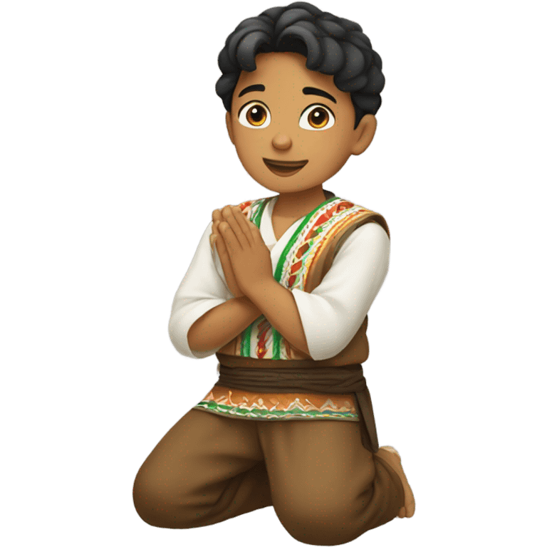 Young Mexican boy kneeling with hands outstretched  emoji