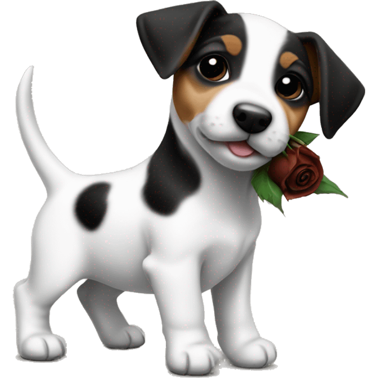 A jack russell puppy with a black rose emoji