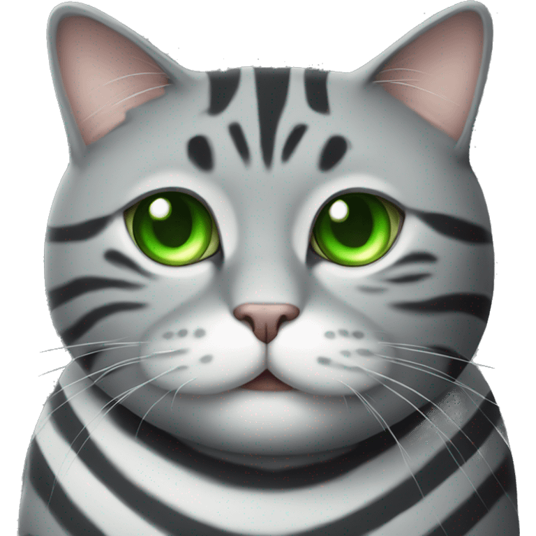 Striped grey fat cat with green eyes  emoji