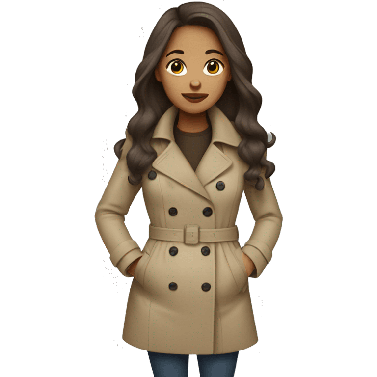 pregnant light-skinned girl with long brown hair in a trench coat emoji