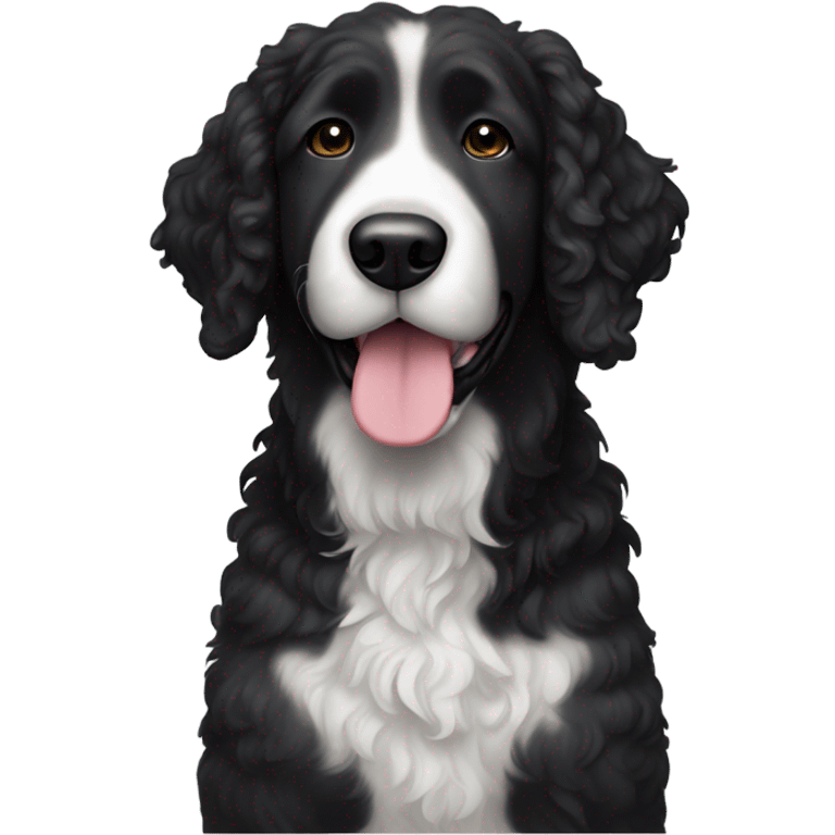 A big bernadoodle dog, mostly black with white on his neck emoji