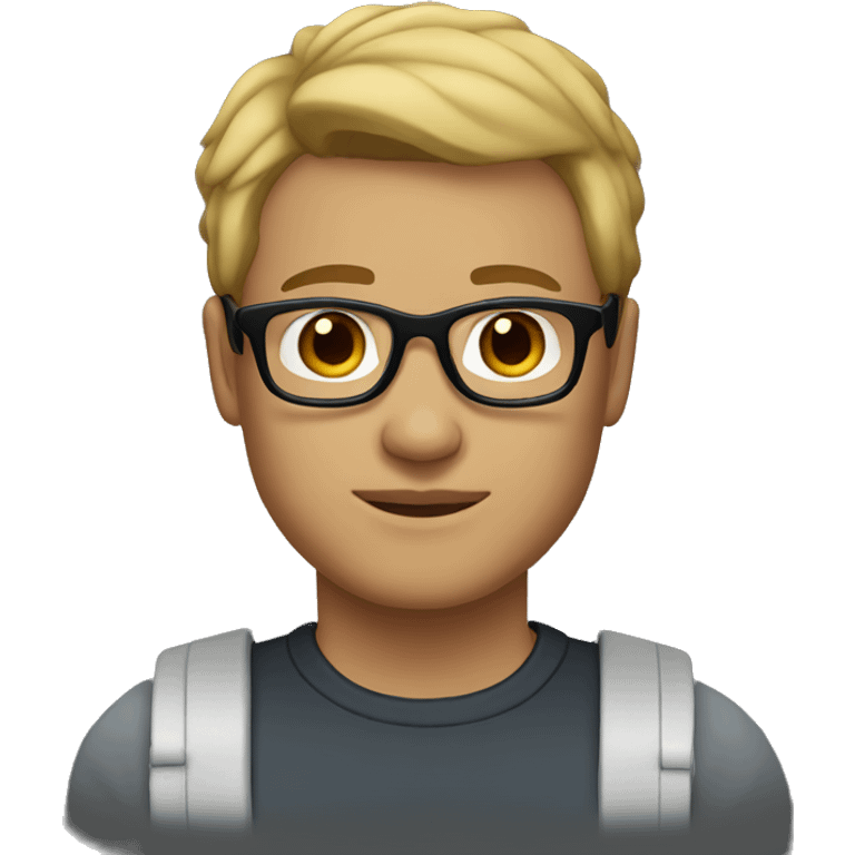 man, light skin, dark blonde hair, dark brown eyes, with black glasses emoji