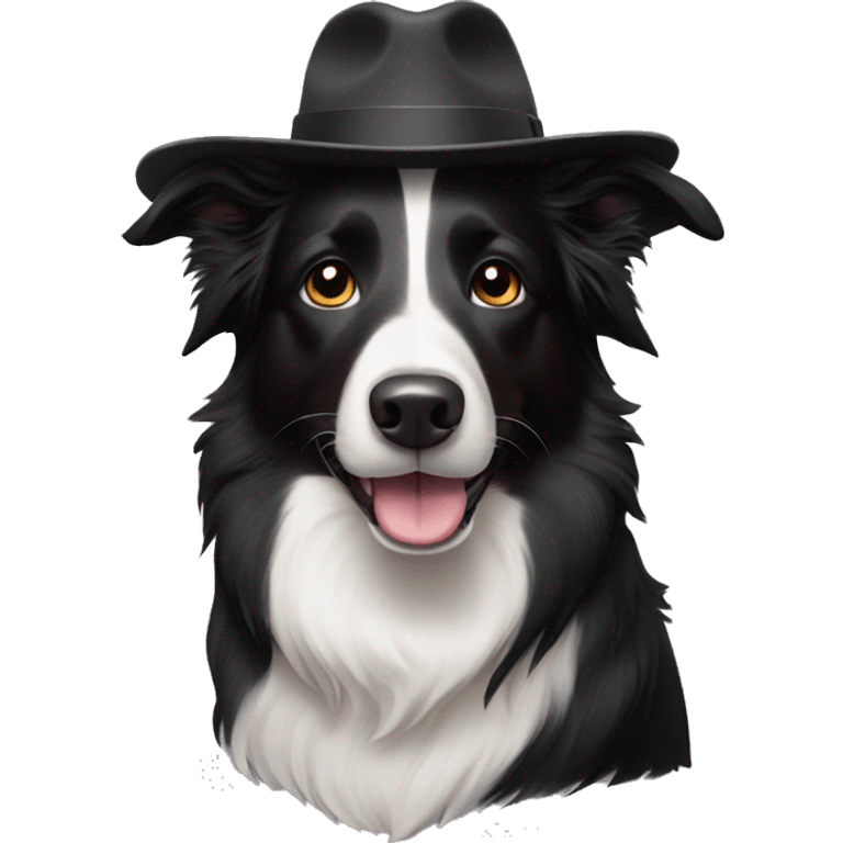 Black border collie wearing hat emoji