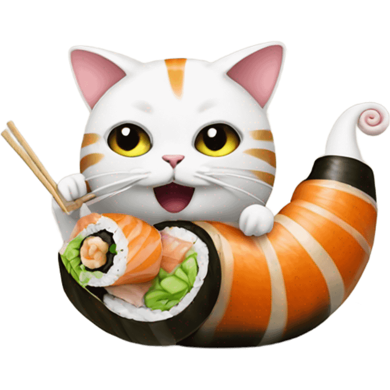 cat in a snail costume eating sushi emoji