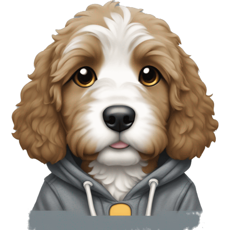 Bernedoodle puppy in a hoodie emoji