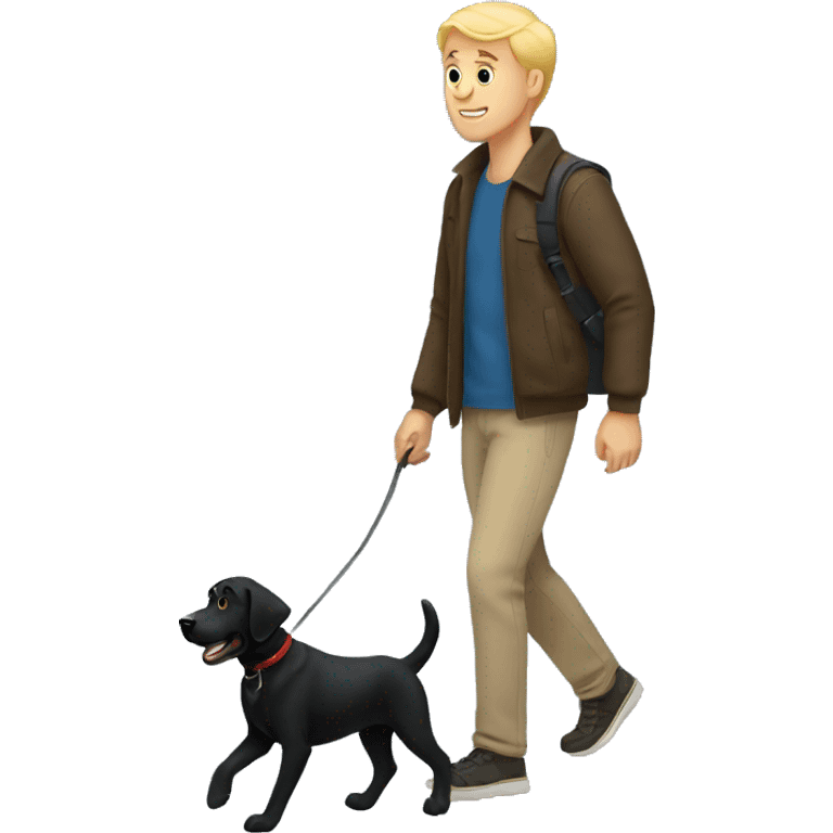 Blonde man walking black Labrador emoji