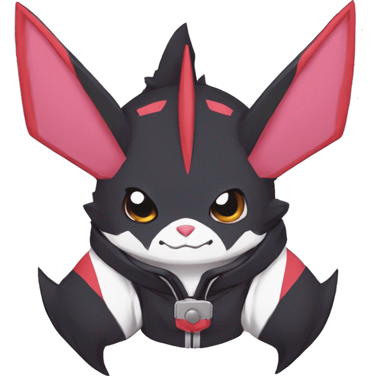 Dark Unique Anthro Cool Kawaii Horned Bat-Winged Zangoose-Litten-Pokémon with edgy stripes Punk Hoodie Cargo Collar emoji