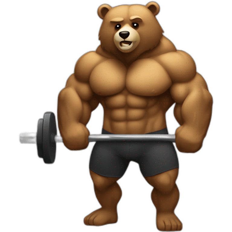 Very buff Bear weights lifting gym dumbell  emoji