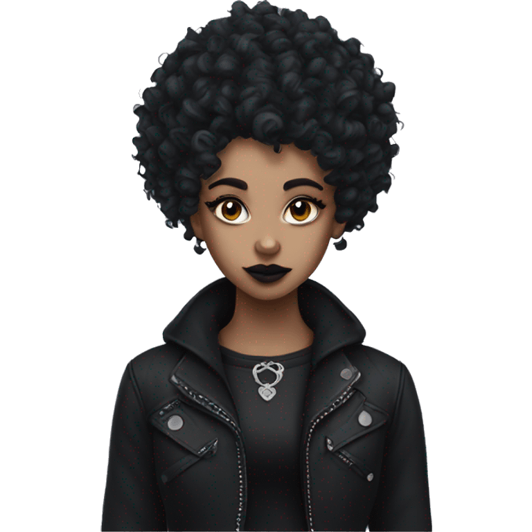 Goth girl with curly wolf cut emoji