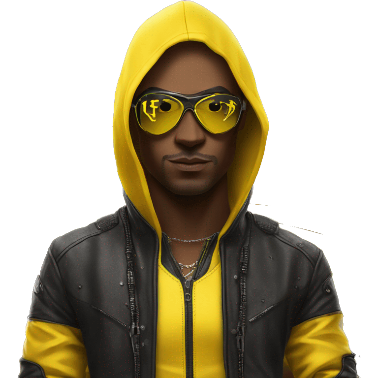 male cyber punk in front of Yellow Lamborghini  emoji